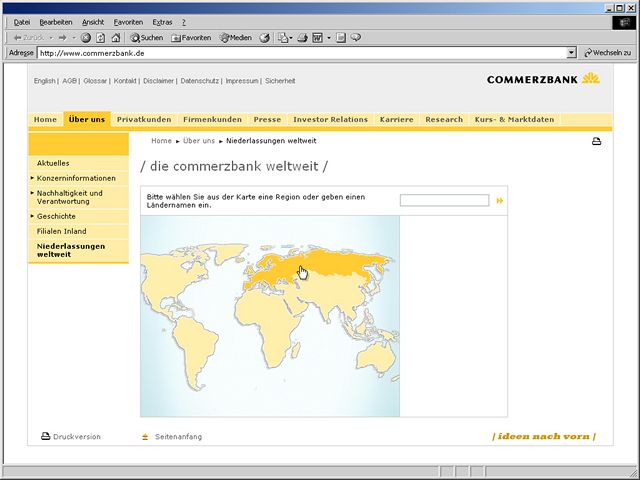 Screenshot Commerzbank Interaktive Weltkarte